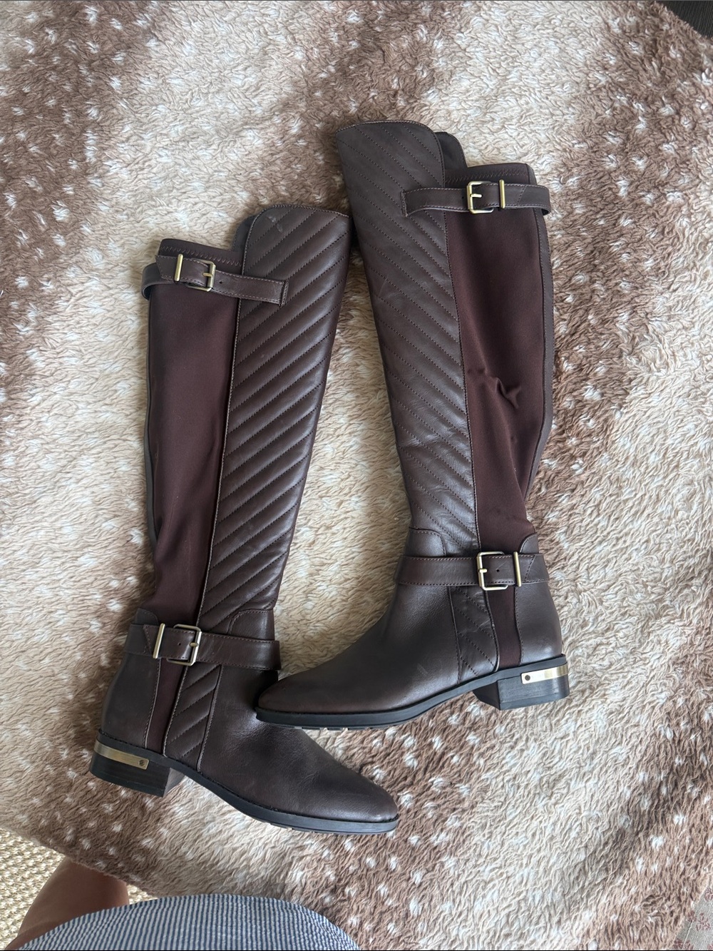 Vince Camuto 7.5 Over-The-Knee Riding Boots in Dark Brown with Buckle Detail